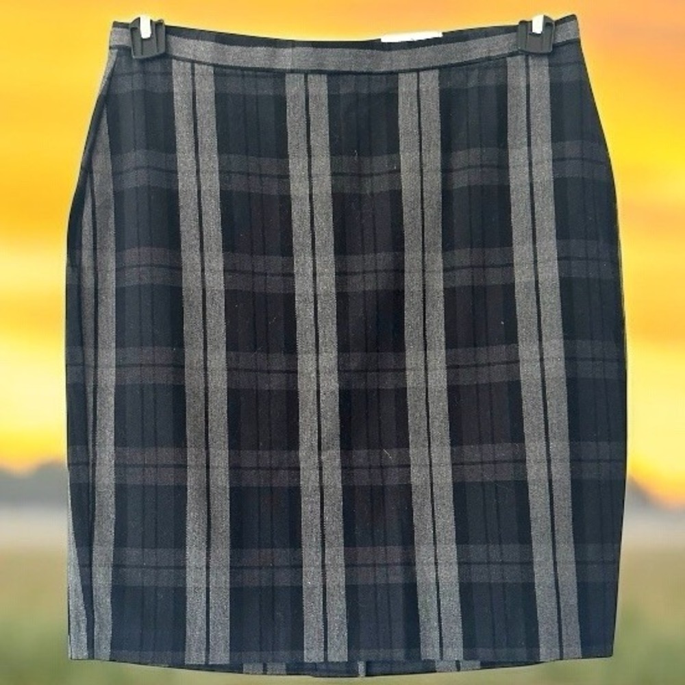 New! Dockers Pencil Straight Gray & Black Plaid Knee Length Size 6 90s y2k